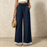 Women's Boho Lace Trim Wide Leg Casual Pants