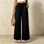 Women's Boho Lace Trim Wide Leg Casual Pants