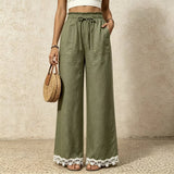 Women's Boho Lace Trim Wide Leg Casual Pants