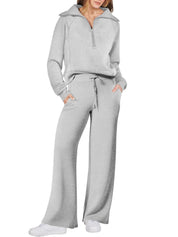 Women's 2 Piece Half-Zip Lounge Set & Wide Leg Pants Sweatsuit