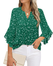 Women’s V-Neck Printed Chiffon Ruffle Sleeve Blouse