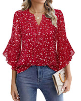 Women’s V-Neck Printed Chiffon Ruffle Sleeve Blouse