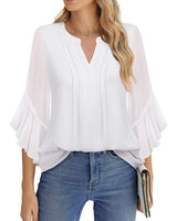 Women’s V-Neck Printed Chiffon Ruffle Sleeve Blouse
