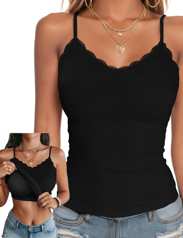 Lace-Trimmed Bra Pads Cami Top