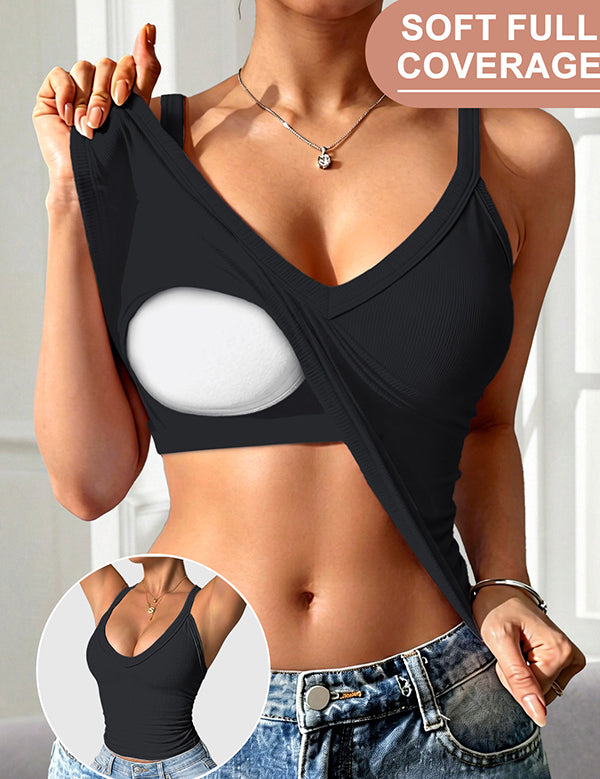 V-Neck Built-In Padding Tank Top