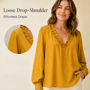 Women’s Boho Linen Blend Ruffled V-Neck Blouse