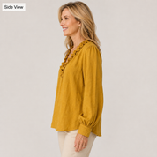 Women’s Boho Linen Blend Ruffled V-Neck Blouse