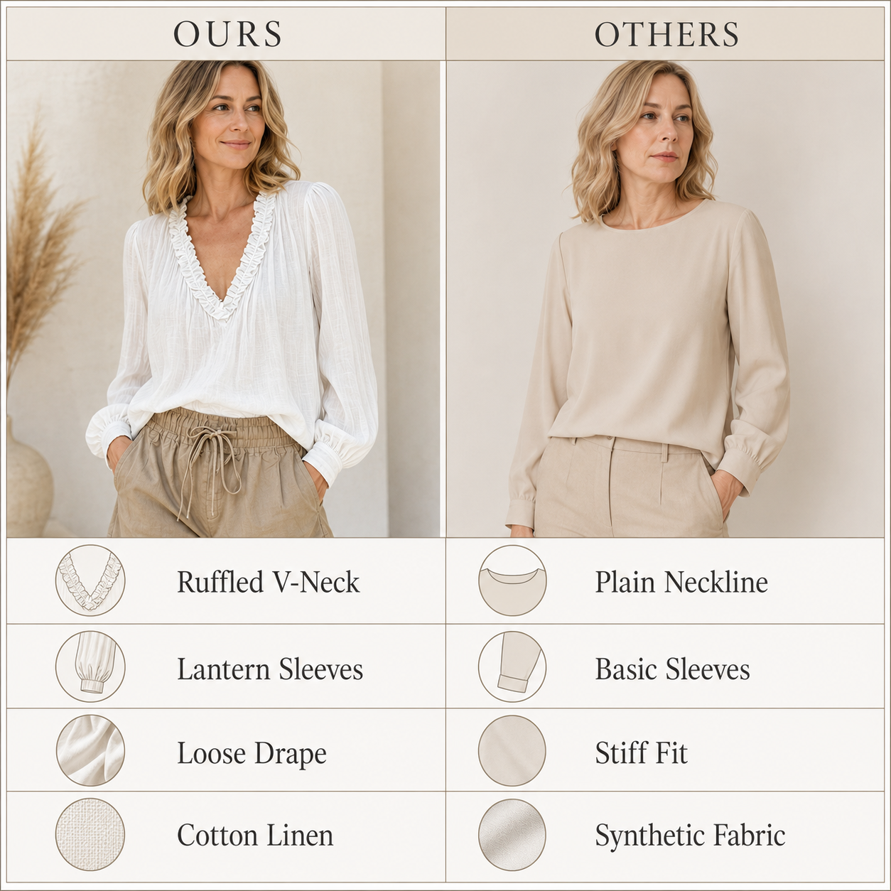 Women’s Boho Linen Blend Ruffled V-Neck Blouse