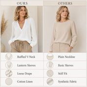 Women’s Boho Linen Blend Ruffled V-Neck Blouse