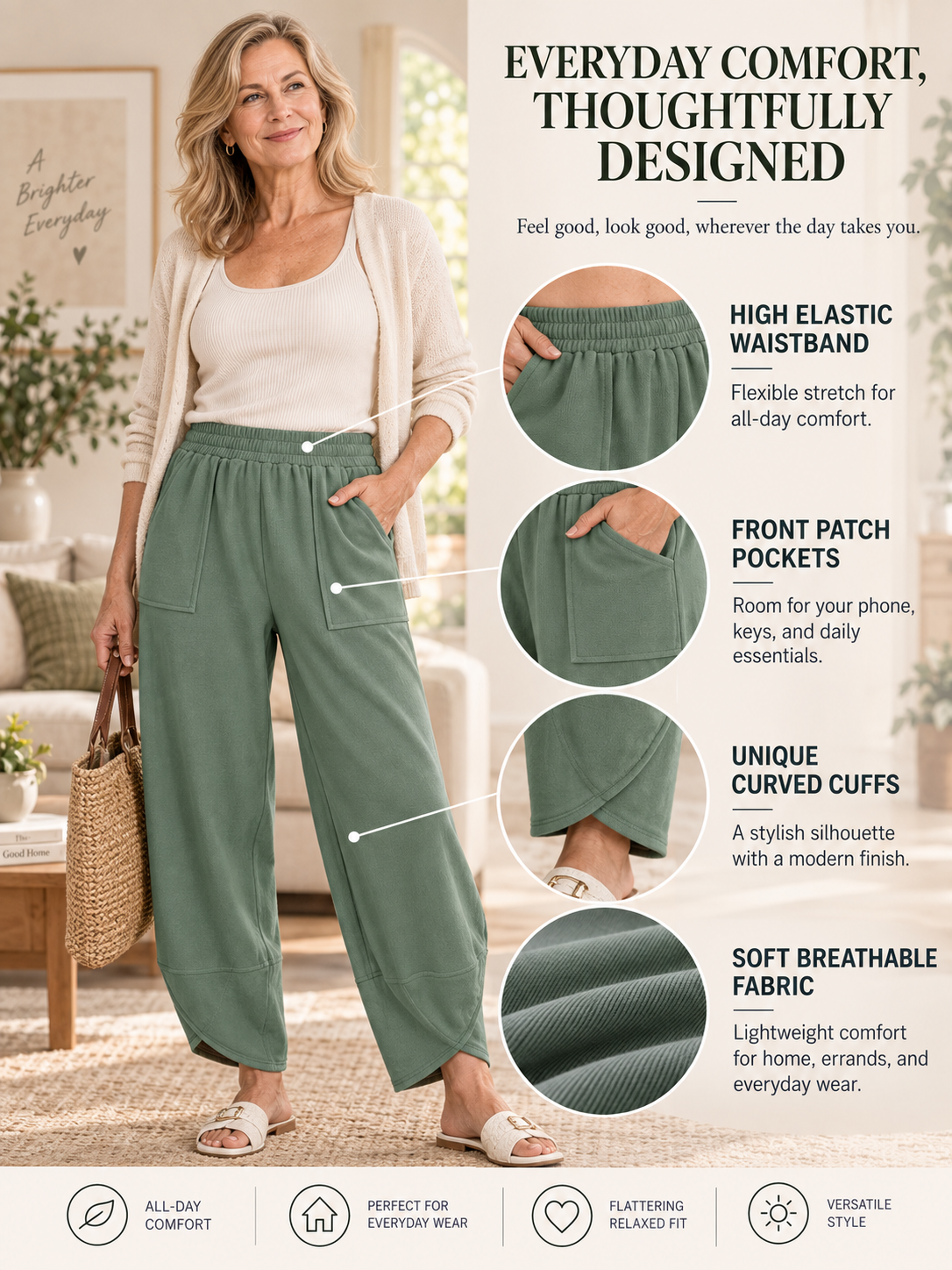 Women's High Waist Slouchy Pants with Pockets