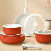 Nonstick Cookware Sets with Detachable Handle, Beige Kitchenware for Home Cooking Needs