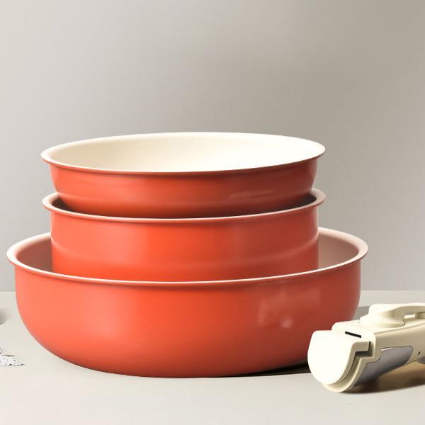 Nonstick Cookware Sets with Detachable Handle, Beige Kitchenware for Home Cooking Needs