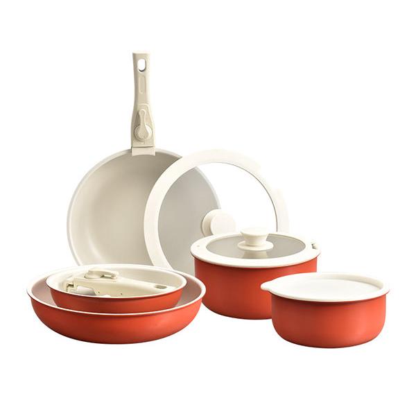 Nonstick Cookware Sets with Detachable Handle, Beige Kitchenware for Home Cooking Needs