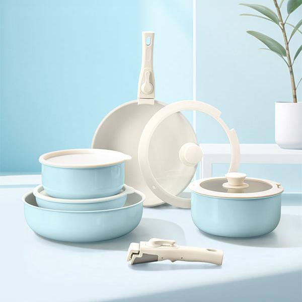 Nonstick Cookware Sets with Detachable Handle, Beige Kitchenware for Home Cooking Needs