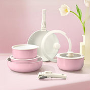 Nonstick Cookware Sets with Detachable Handle, Beige Kitchenware for Home Cooking Needs