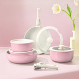 Nonstick Cookware Sets with Detachable Handle, Beige Kitchenware for Home Cooking Needs