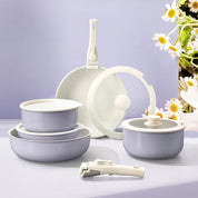 Nonstick Cookware Sets with Detachable Handle, Beige Kitchenware for Home Cooking Needs