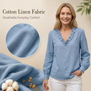 Women’s Boho Linen Blend Ruffled V-Neck Blouse