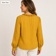 Women’s Boho Linen Blend Ruffled V-Neck Blouse
