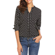 Women's Vintage Polka Dot V-Neck Long Sleeve Blouse