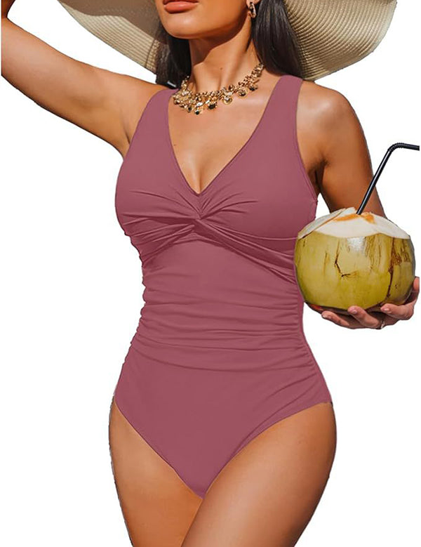 V Neck Control Slimming One Piece Swimsuit