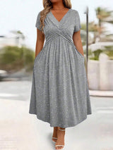 Women's V-Neck Floral Print Dress with Twist Waist