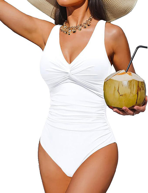 V Neck Control Slimming One Piece Swimsuit