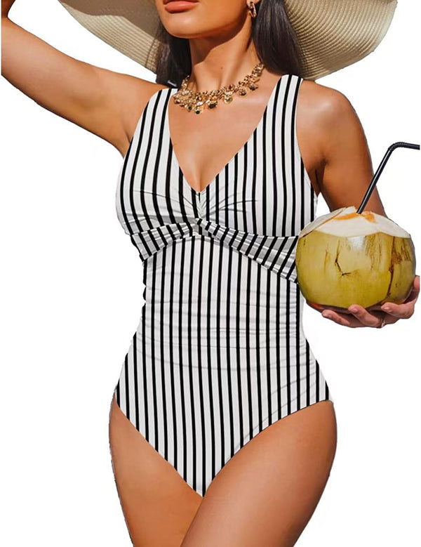 V Neck Control Slimming One Piece Swimsuit
