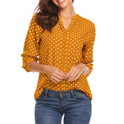 Women's Vintage Polka Dot V-Neck Long Sleeve Blouse