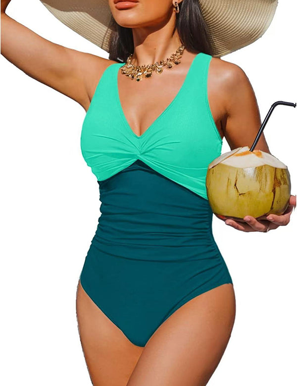 V Neck Control Slimming One Piece Swimsuit
