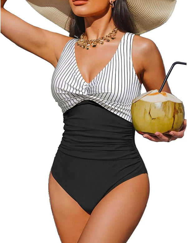 V Neck Control Slimming One Piece Swimsuit