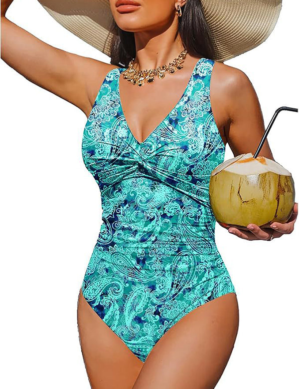 V Neck Control Slimming One Piece Swimsuit