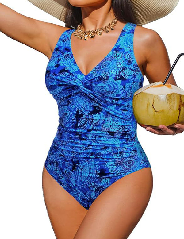 V Neck Control Slimming One Piece Swimsuit