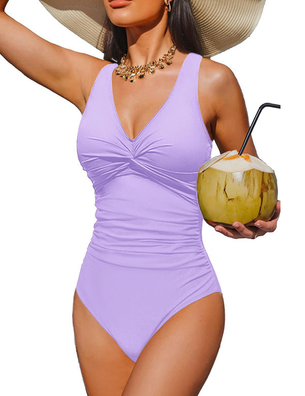 V Neck Control Slimming One Piece Swimsuit