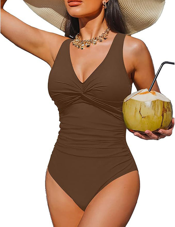 V Neck Control Slimming One Piece Swimsuit