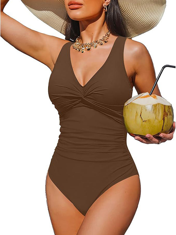 V Neck Control Slimming One Piece Swimsuit