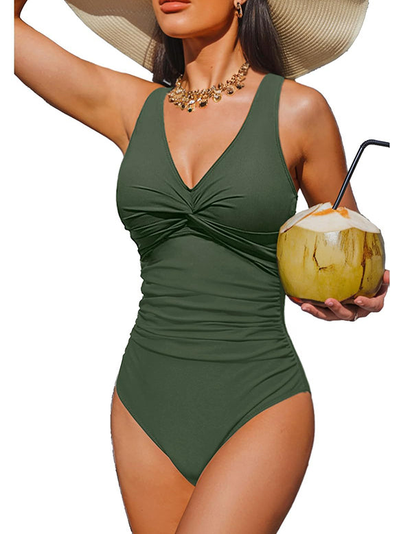 V Neck Control Slimming One Piece Swimsuit