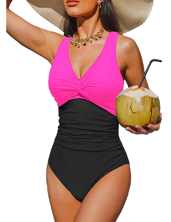 V Neck Control Slimming One Piece Swimsuit