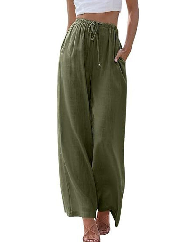 Women's Linen Palazzo Pants with Pockets