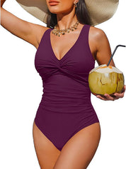 V Neck Control Slimming One Piece Swimsuit
