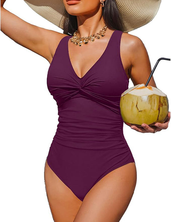 V Neck Control Slimming One Piece Swimsuit