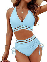 Women's Mesh Stripes High Waisted Bikini Set