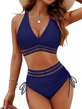Women's Mesh Stripes High Waisted Bikini Set