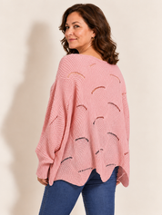Bat-Sleeve Lantern Sleeve Hollow Woven Pullover Sweater