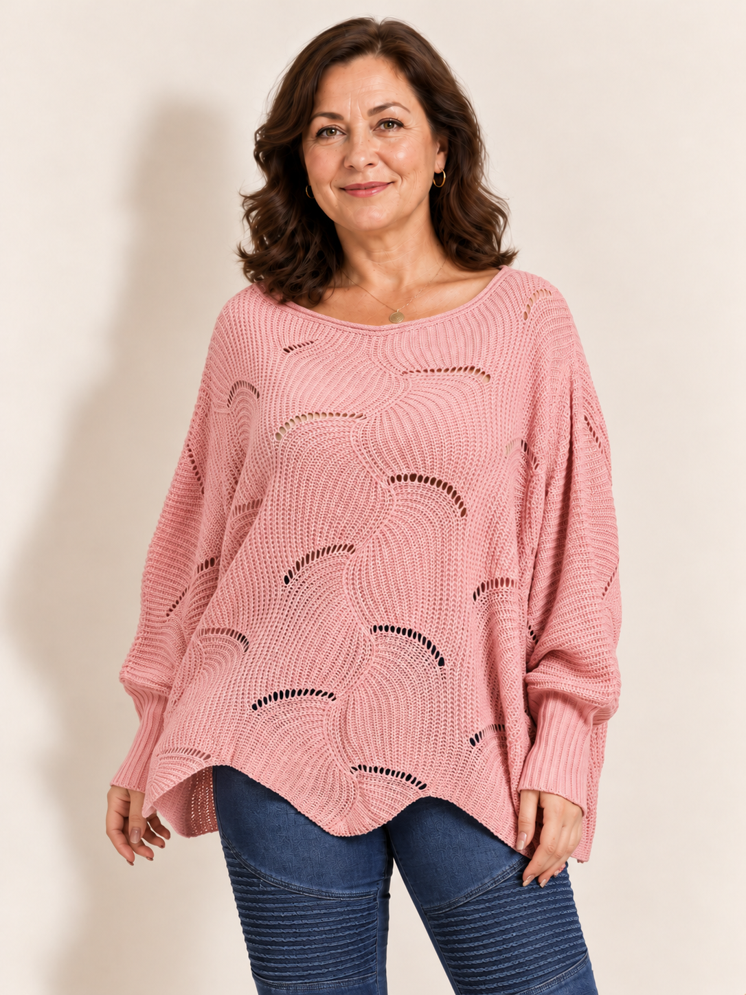 Bat-Sleeve Lantern Sleeve Hollow Woven Pullover Sweater