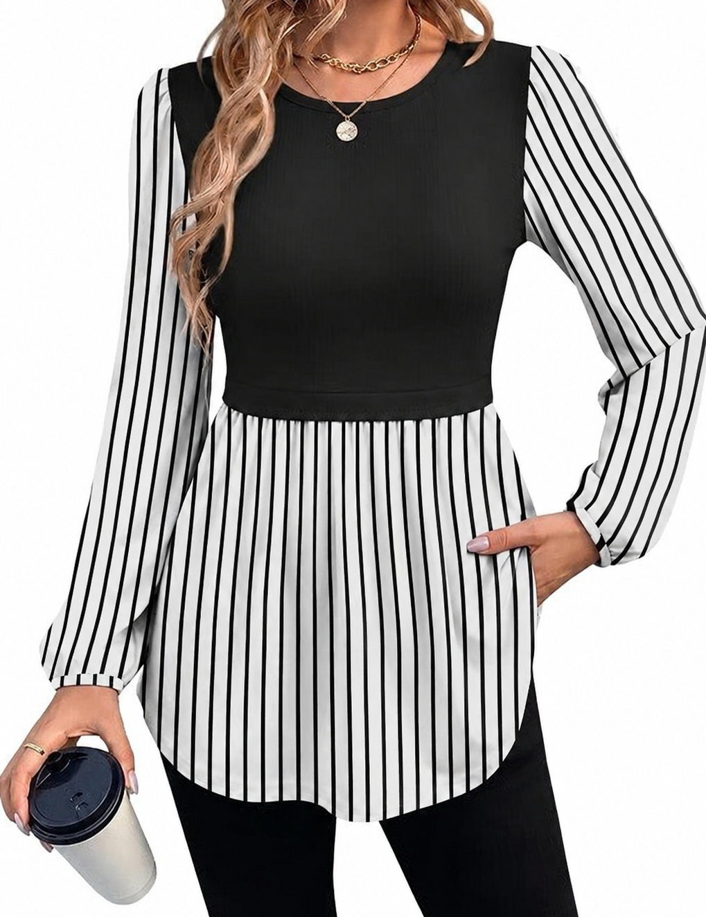 Leopard Print Colorblock Long Sleeve Peplum Top