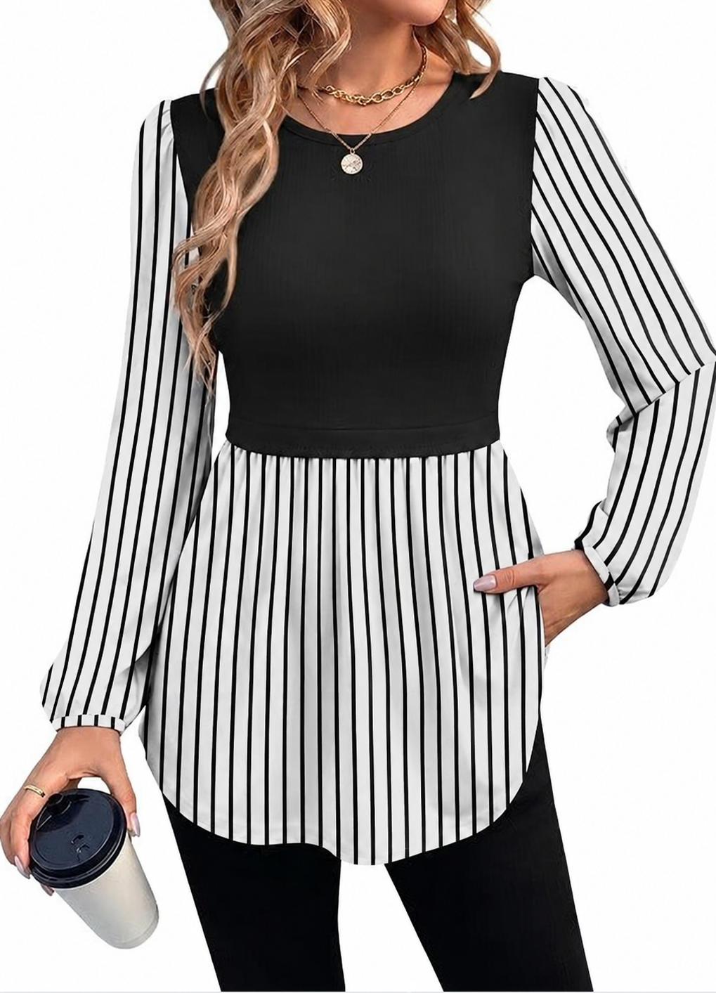 Leopard Print Colorblock Long Sleeve Peplum Top