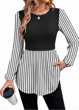 Leopard Print Colorblock Long Sleeve Peplum Top