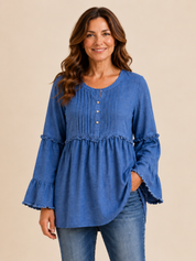 Women’s Boho Button-Front Tunic Shirt with Tassels