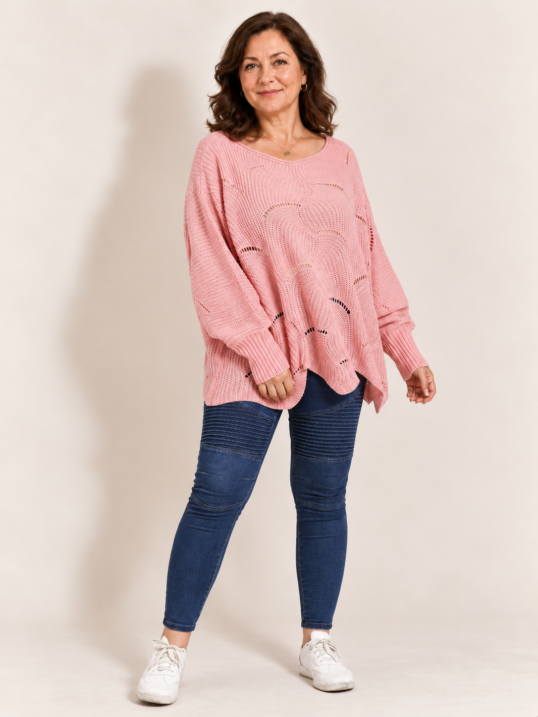 Bat-Sleeve Lantern Sleeve Hollow Woven Pullover Sweater